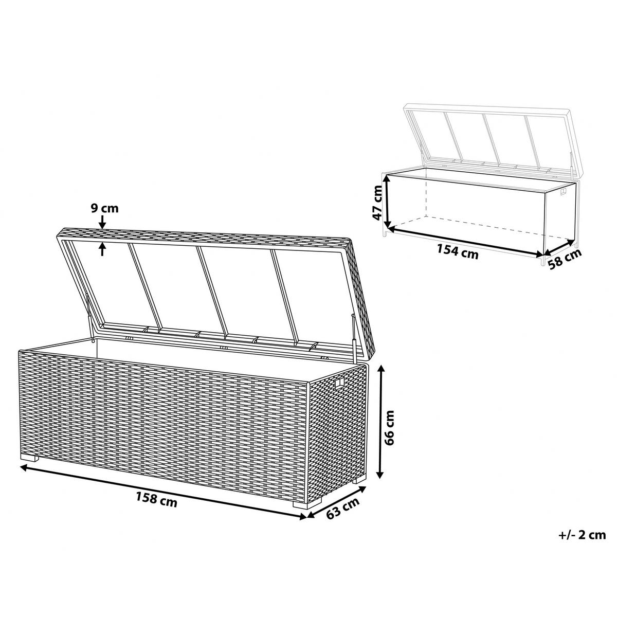 AUFLAGENBOX Rattan grau 158/63 cm Modena - Grau, Kunststoff (158/66/63cm) - Beliani