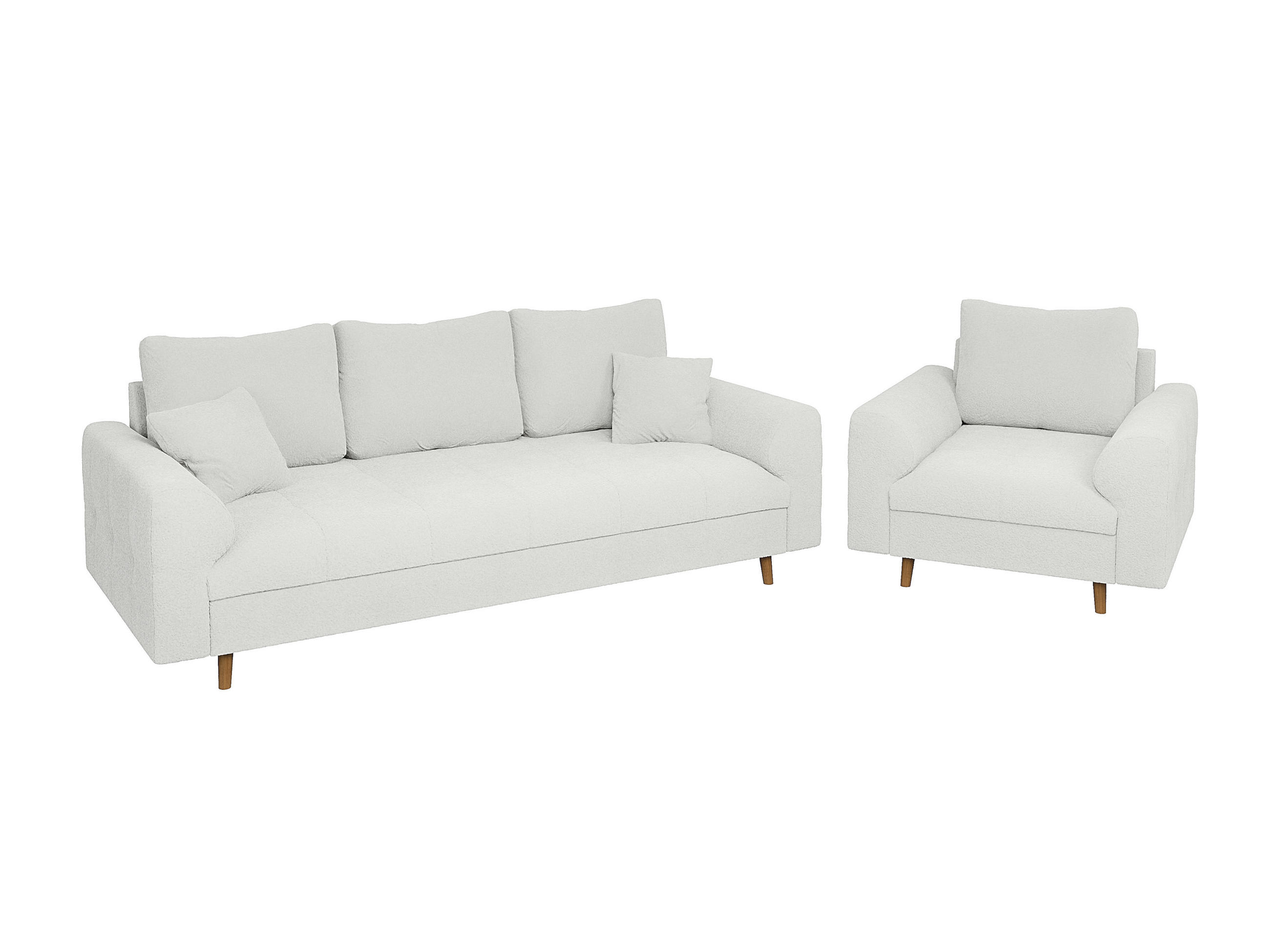 SITZGARNITUR 3+1 Henrik Weiß Boucle - Weiß/Braun, Holz/Textil (210/81/93cm) - S-Style Möbel
