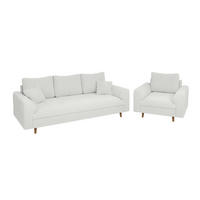 SITZGARNITUR 3+1 Henrik Weiß Boucle - Weiß/Braun, Holz/Textil (210/81/93cm) - S-Style Möbel