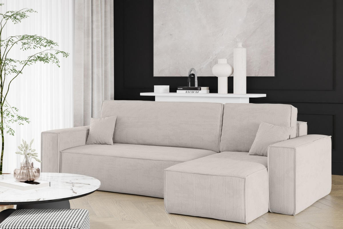 ECKSOFA Mit Schlaffunktion Und Bettkasten BEST Stoff Poso Dicker Cord Beige Rechts - Beige, Holz/Textil (244/142cm) - Kaiser Möbel