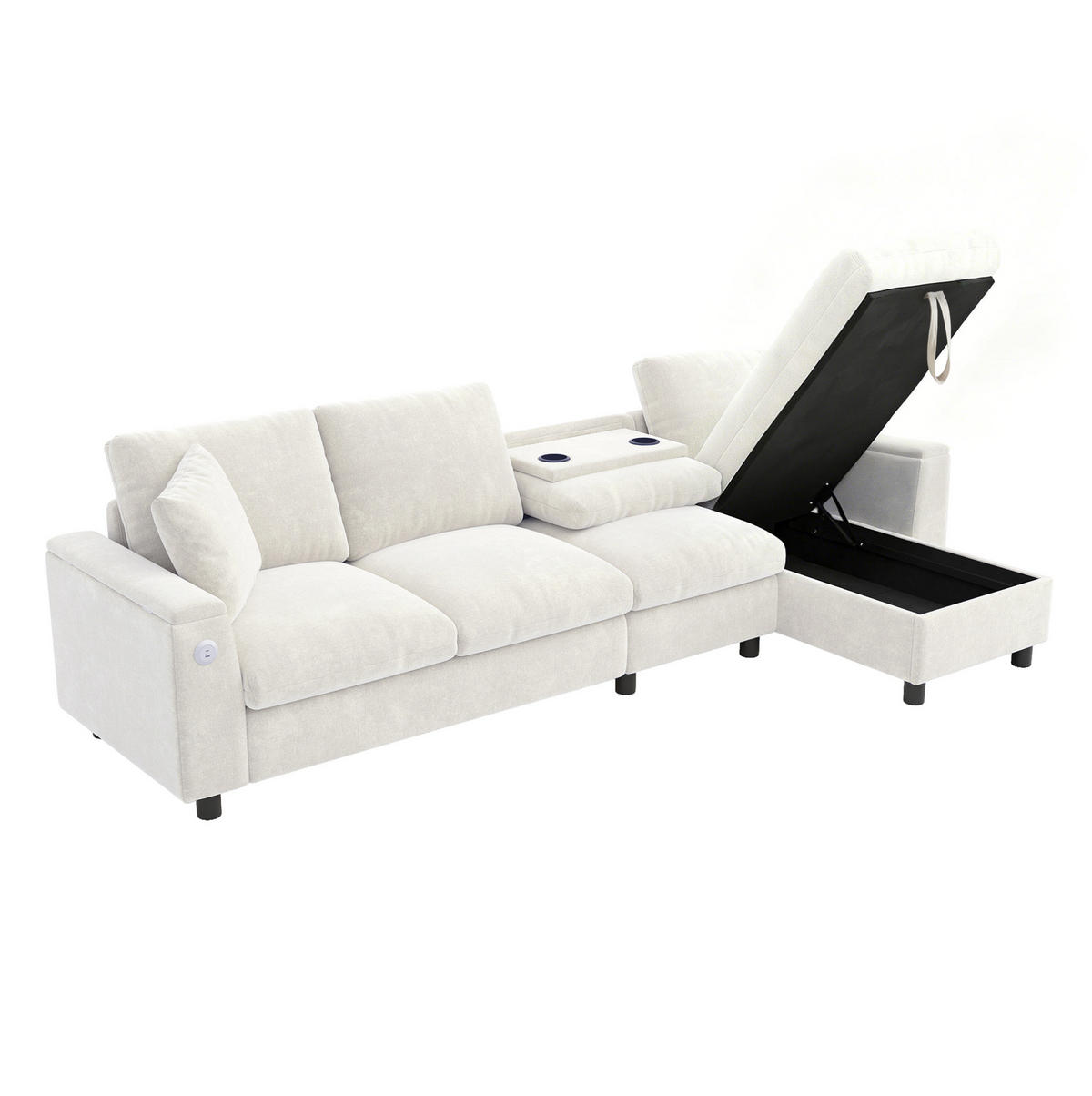 ECKSOFA 280/137/84 cm Beige aus Chenille mit Schlaffunktion und Stauraum - Beige, Textil (137/280cm) - OKWISH