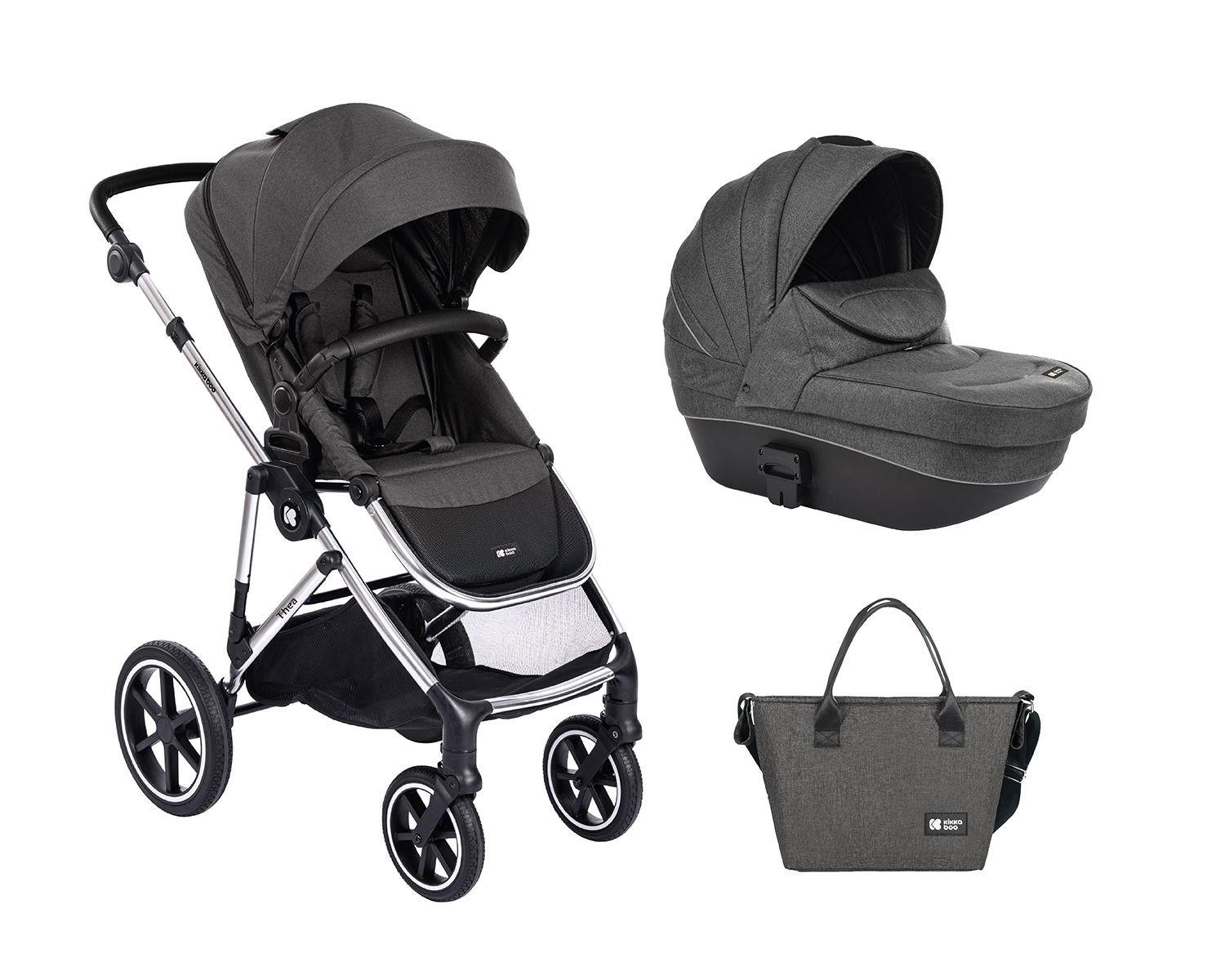 KINDERWAGEN Thea dunkelgrau Babywanne, Wickeltasche, Fußabdeckung, Korb - Grau, Metall (93/58/104cm) - Kikka boo