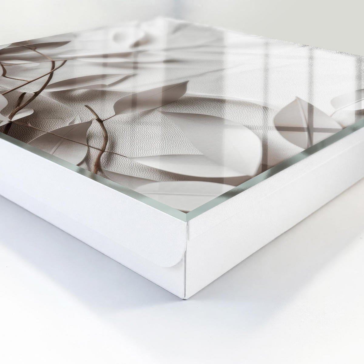 SCHLÜSSELBOX Weiß 30x30 cm – Türöffnung nach rechts - Blattstoff - Beige, Metall (30/30/5cm) - TULUP