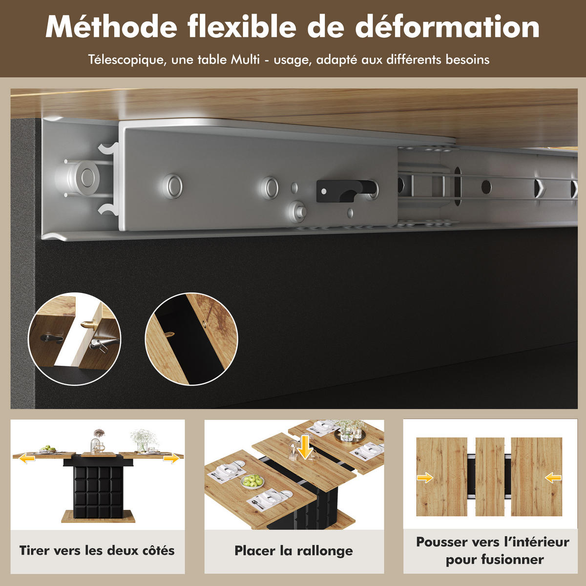 AUSZIEHTISCH Holzoptik 110-140/80/75 cm - Schwarz, Holz (80/110/75cm) - PANGIVO