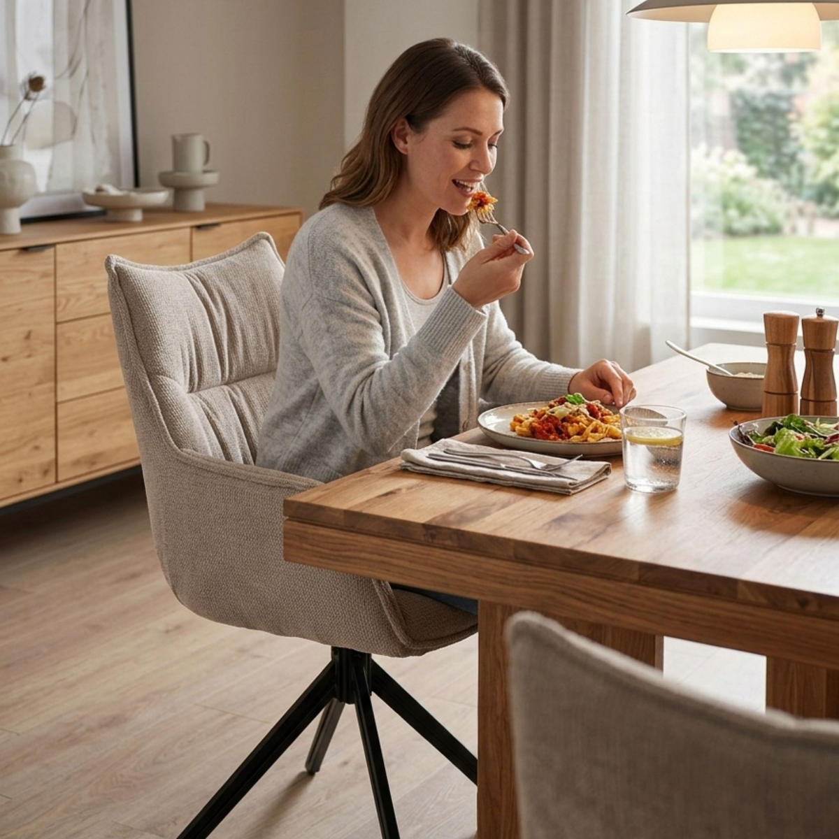 ESSZIMMERSTUHL Ginosa drehbar 60/90/64 cm - Beige/Schwarz, Textil/Metall (62/90/66cm) - Mr. Deko