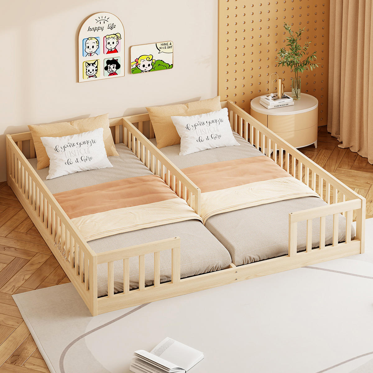 KINDERBETT 90/200 cm & 90/200 cm in Natur mit Sicherheitsgitter und Lattenrost - Naturfarben, Holz/Holzwerkstoff (90/200cm) - WISHDOR
