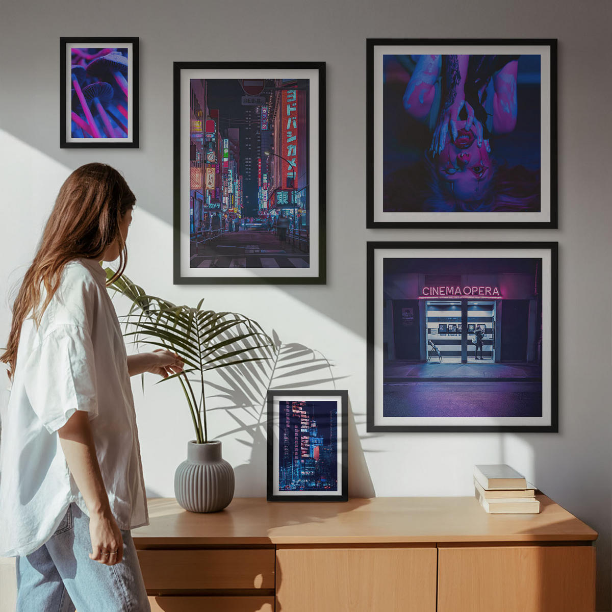 WANDBILDER 5er-Set - 50x50 cm & 20x30 cm & 40x60 cm Schwarzer Rahmen - Kosmische Sternenlandschaften - Schwarz, Kunststoff (40/60cm) - ArtPrintCave