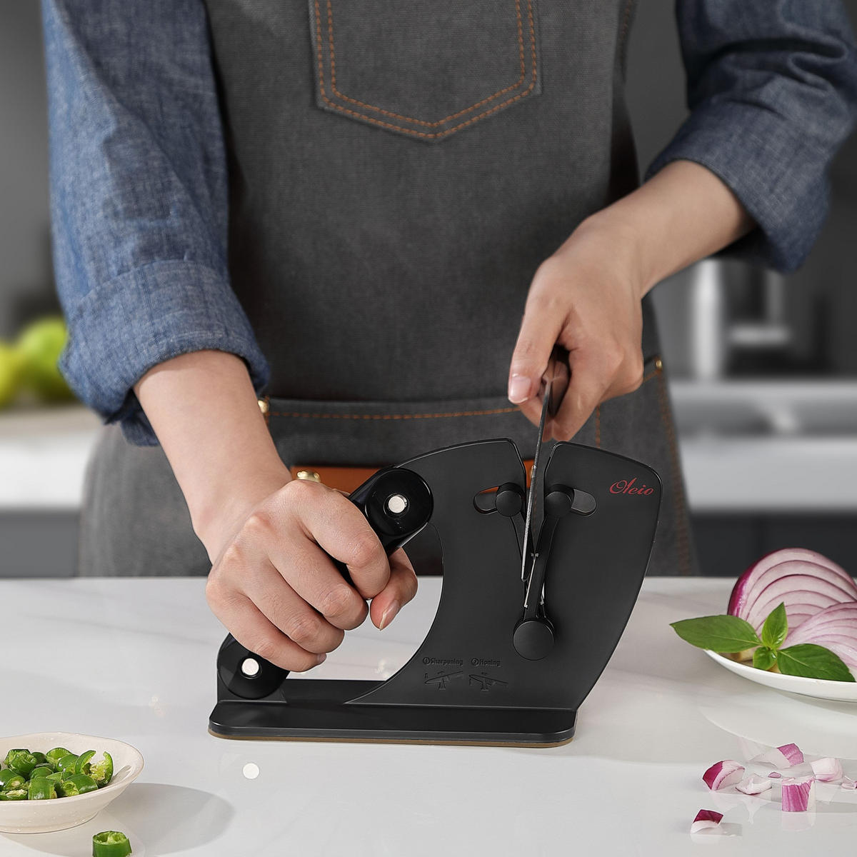 MESSERSCHÄRFER 15–45° - Schwarz, Keramik/Kunststoff (1cm) - Oleio