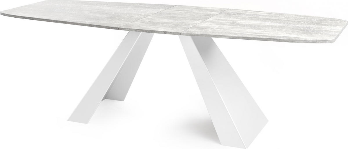 ESSTISCH Monte Weiß rechteckig ausziehbar, Grauer Beton 180-220/90/76 cm - Hellgrau/Weiß, Holzwerkstoff/Metall (180/90/76cm) - WFL GROUP