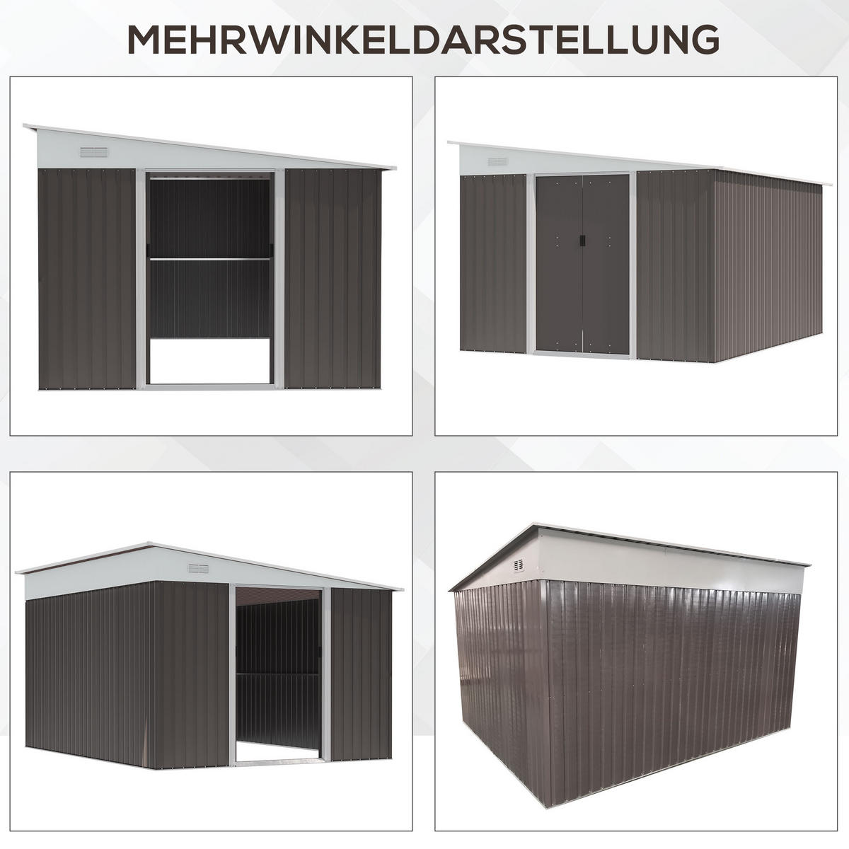 SCHIEBETÜR, 8,9 ㎡ Gerätehaus Stahl-Geräteschuppen mit Pultdach, Gartenschuppen, Grau - Grau, Metall (345/201/280cm) - Outsunny