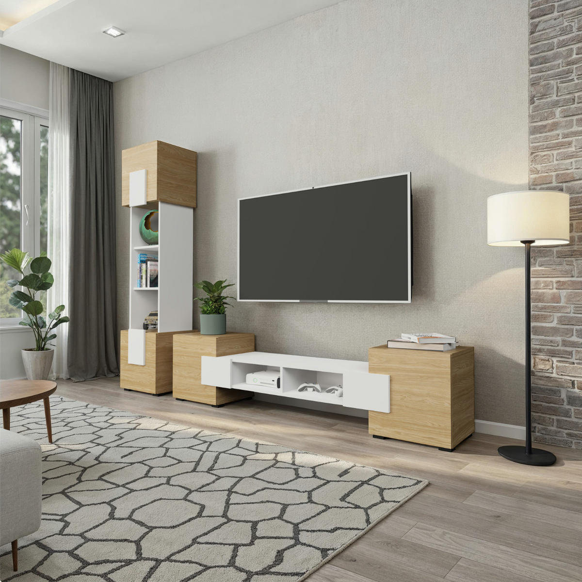 HIGHBOARD TORINO Hängend + Stehend, Mattes Finish, Arktisches Weiß, Ölbehandelt Eiche - Eichefarben/Weiß, Holzwerkstoff/Kunststoff (39/172/35cm) - Komodee