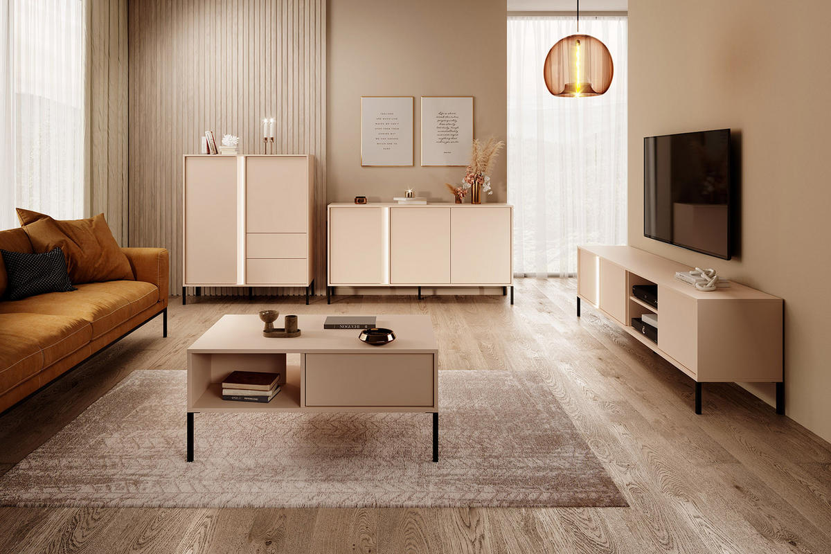 KOMMODE Dast beige 153 / 39,5 / 81cm - Beige/Akaziefarben, Holz/Holzwerkstoff (153/81/39.5cm) - Feldmann-Wohnen