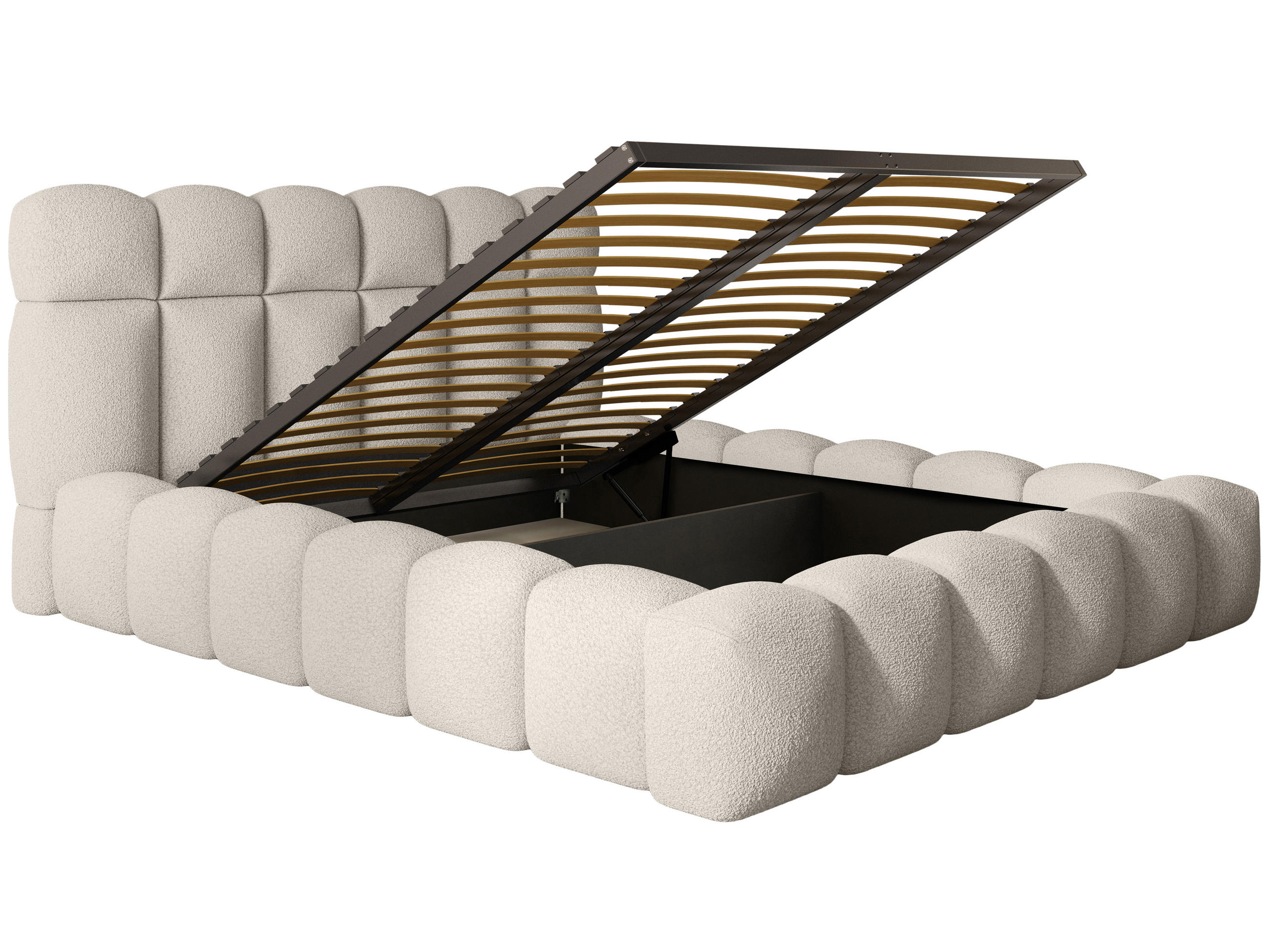 POLSTERBETT Mira XL Hellbeige 140/200 cm Boucle mit Bettkasten - Champagner, Textil/Metall (140/200cm) - wonello