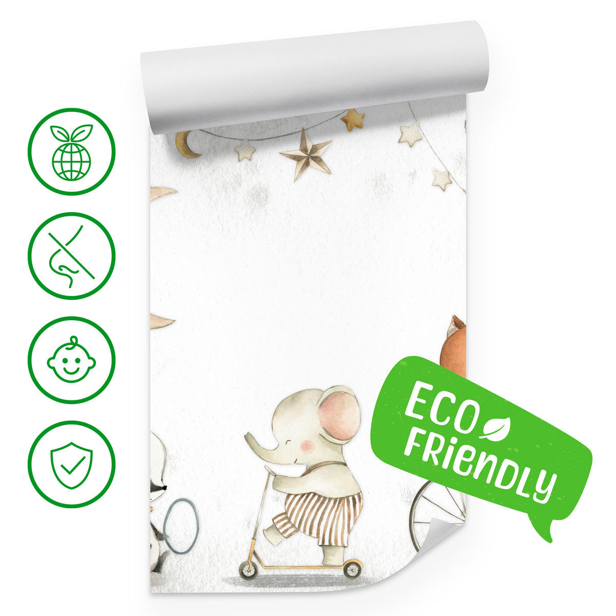 FOTOTAPETE für Kinderzimmer Zirkus Tiere Elefant Fuchs Monde Sterne 400x280 - Gelb/Beige, Papier (400/280cm) - Muralo