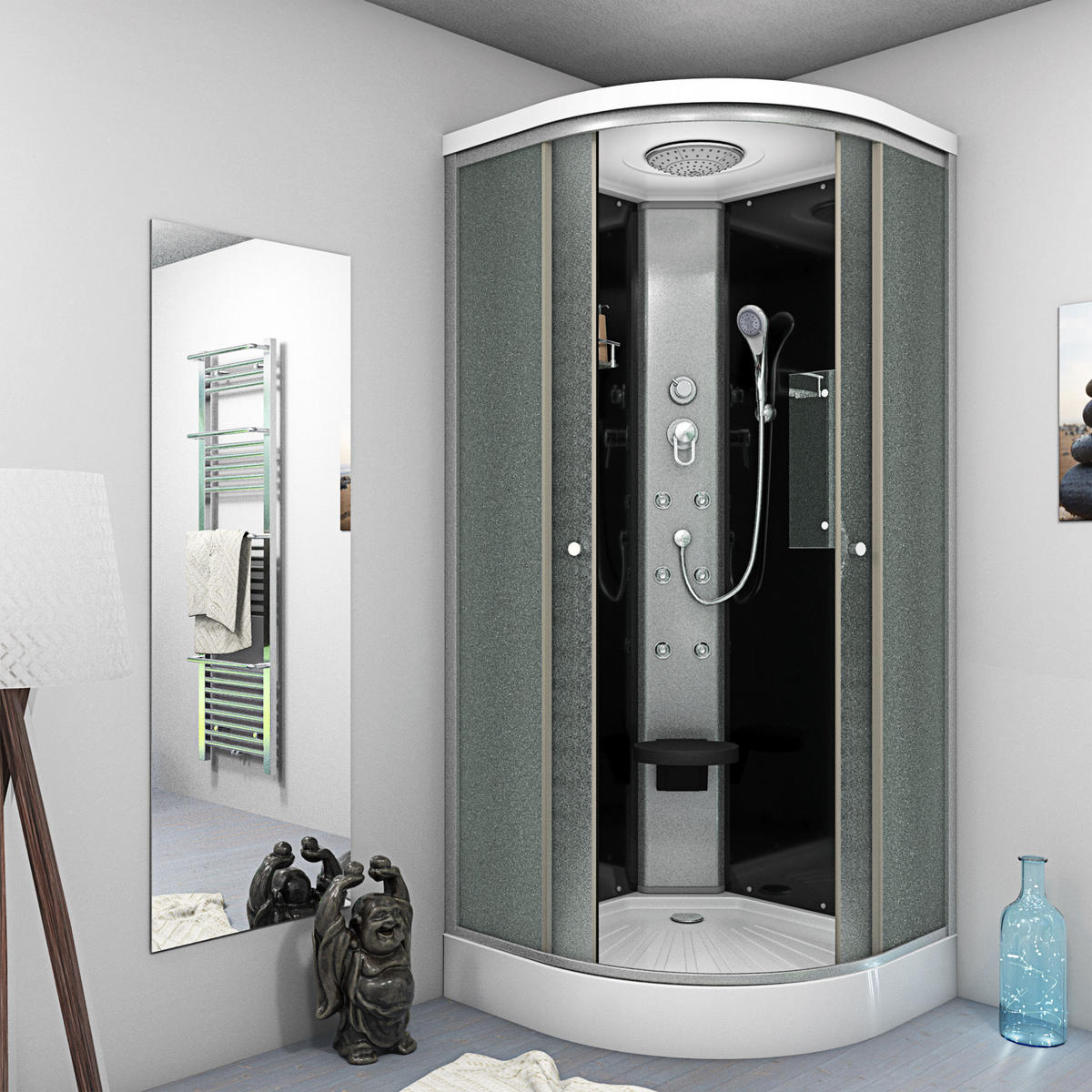 DUSCHE Fertigdusche D10-13M0-EC Schwarz 90x90 - Schwarz, Glas/Kunststoff (90/90/215cm) - AcquaVapore by Sandra Jentho