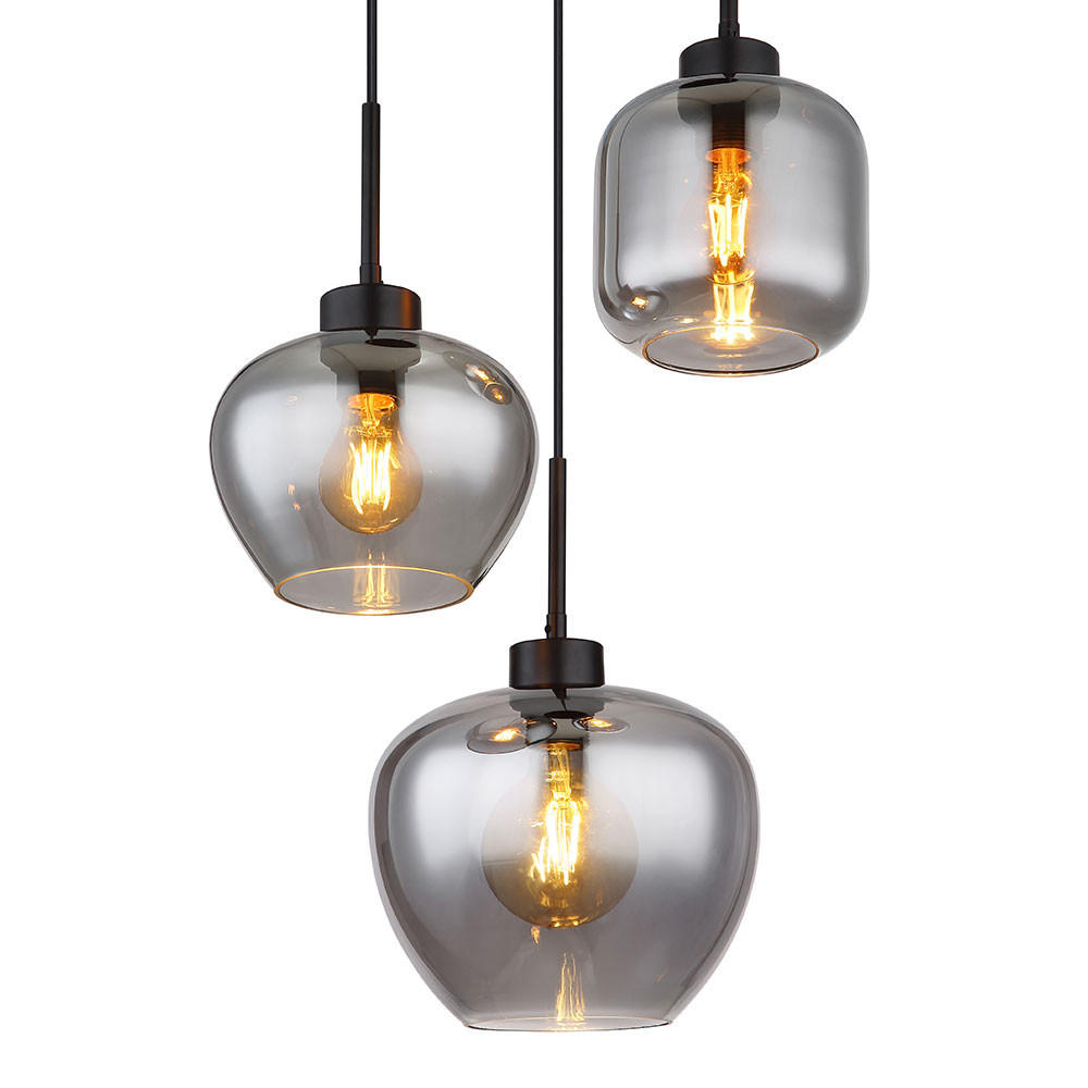 LED HÄNGELEUCHTE Matt Schwarz Rauchglas - Schwarz, Glas (38/38/120cm) - Globo Lighting