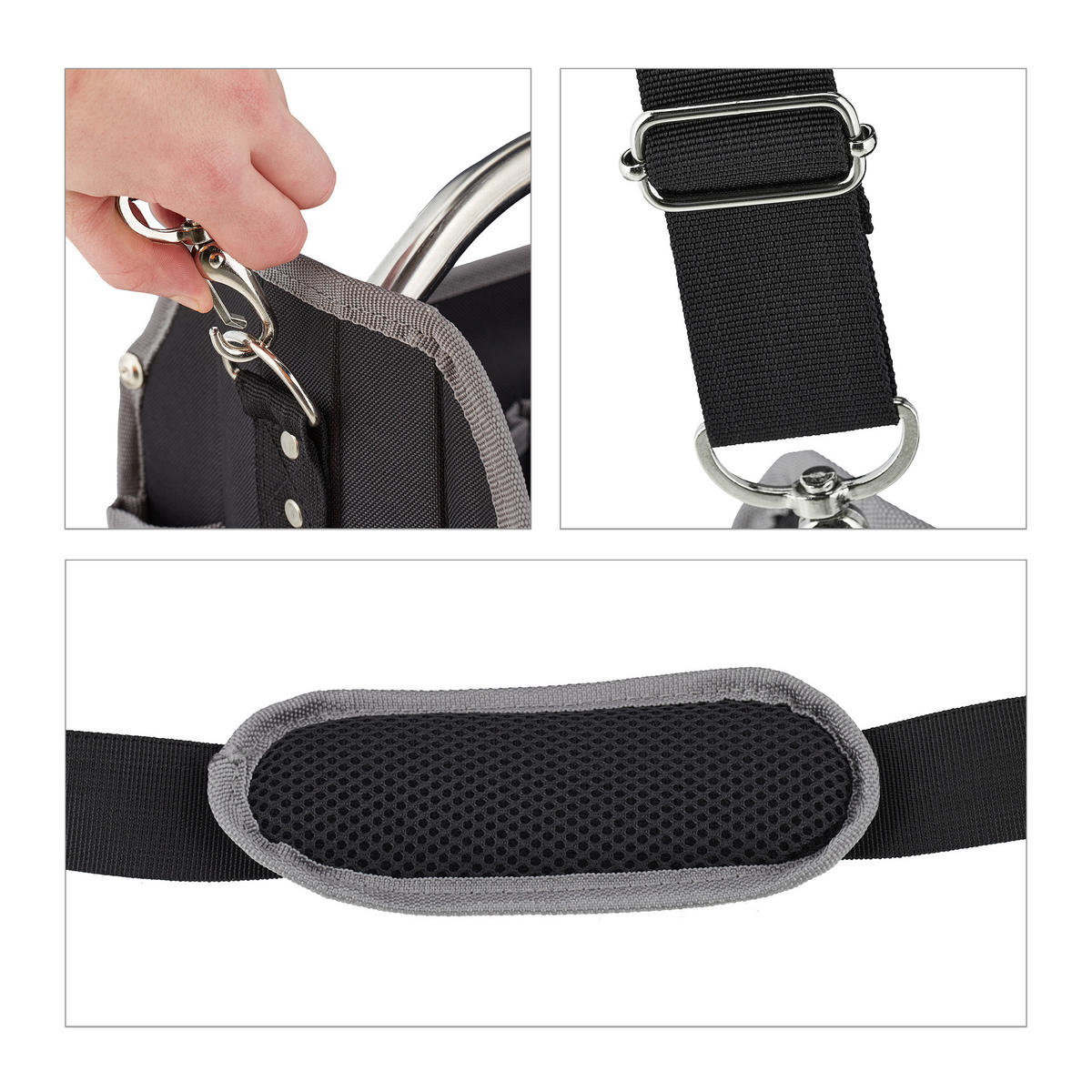 WERKZEUGTASCHE - Schwarz, Textil/Metall (42/30/23cm) - Relaxdays