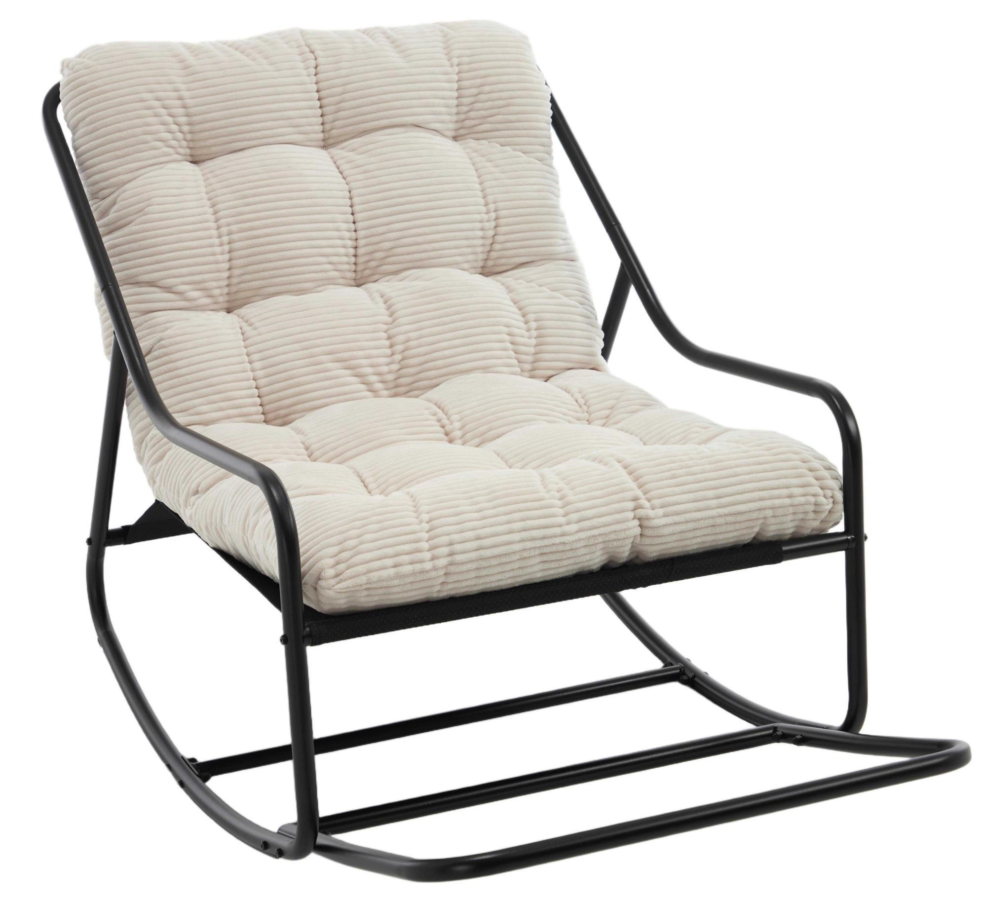 SCHAUKELSTUHL,SCHAUKELSESSEL mit Fußstütze, gepolstertem Kissen,Cord,Weiß - Weiß, Metall (75/82/116cm) - LVHOM