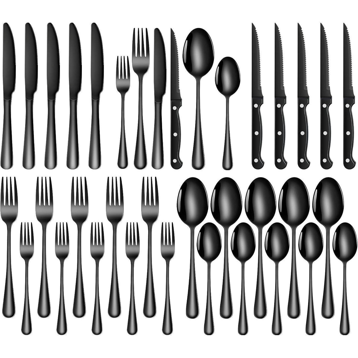 BESTECKSET 36-teilig Schwarz Edelstahl 6 Personen - Schwarz, Metall