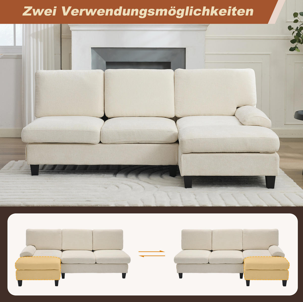 ECKSOFA L-Form, Stoff mit bequemer Polsterung, 194/118/81 cm, Beige - Beige, Textil (118/194cm) - Redom