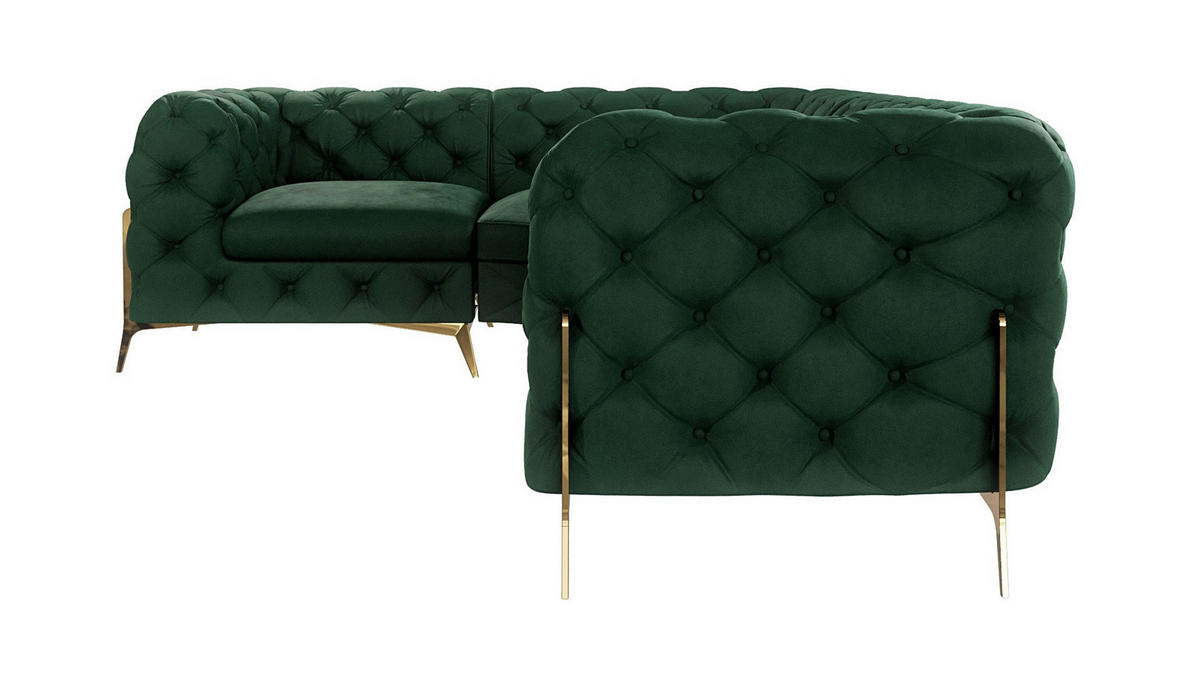 ECKSOFA Chesterfield Lexi Flasche Grün Samt, Ottomane links - Smaragdgrün/Goldfarben, Holz/Textil (264/204cm) - S-Style Möbel