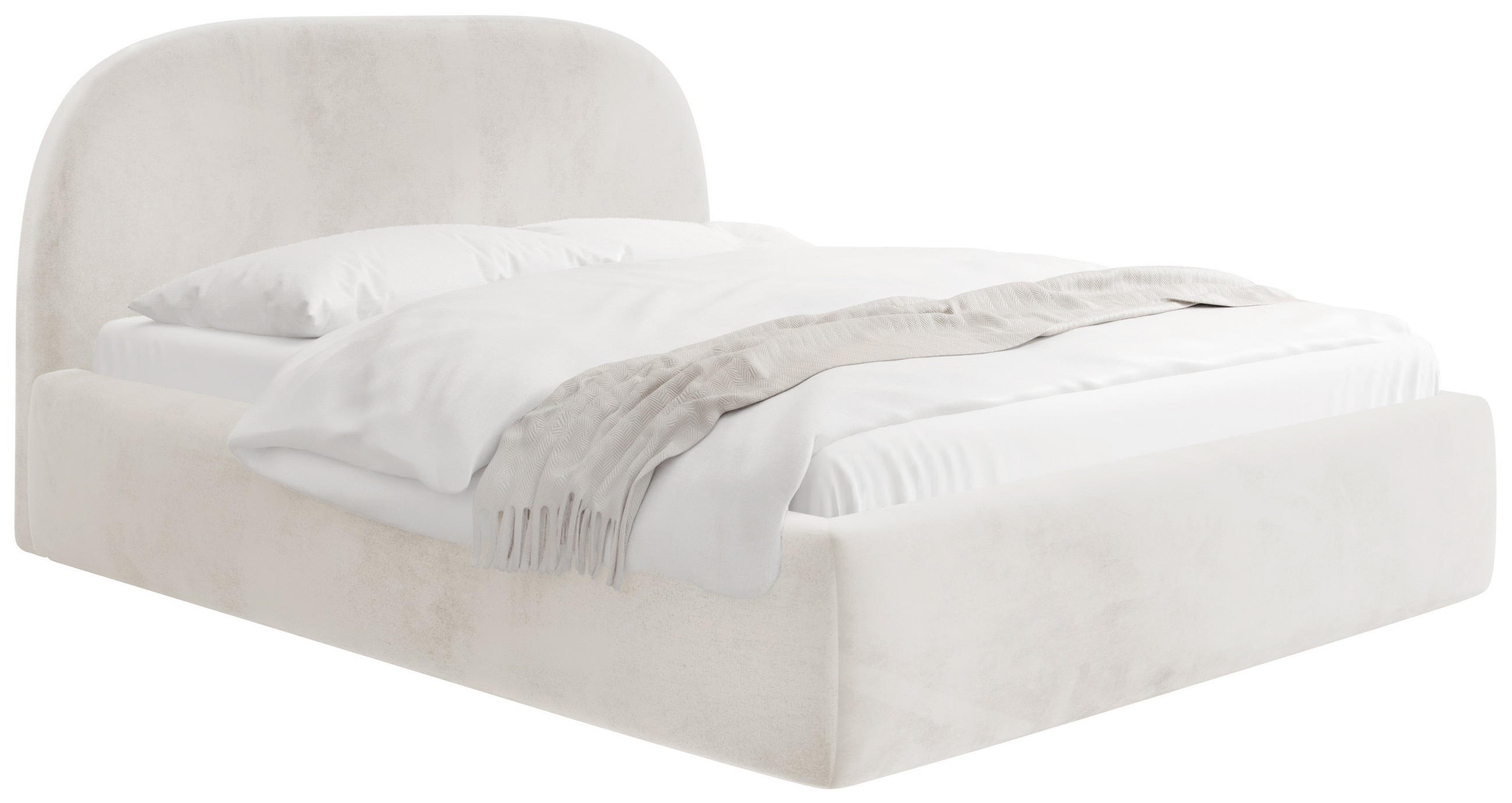 POLSTERBETT Puro mit Bettkasten, Creme Samt 120 x 200 cm – mit Metall-Lattenrost - Beige/Birkefarben, Kunststoff/Textil (120/200cm) - WFL GROUP