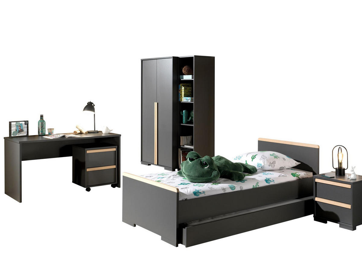 KINDERZIMMER komplett Set 7-tlg. Kariotta 12 Anthrazit Griffe Massivholz - Anthrazit, Holzwerkstoff (788/1/441cm) - 58aufmkessel