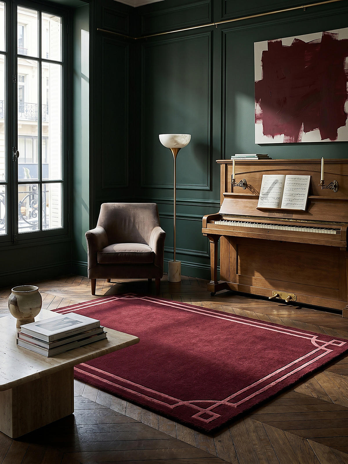 TEPPICH Kurzflor im Art-Déco-Stil, Klassische Bordüre, Wohnzimmer Rot Rechteckig 200x290 - Rot, Textil (200/290cm) - KADIMA DESIGN