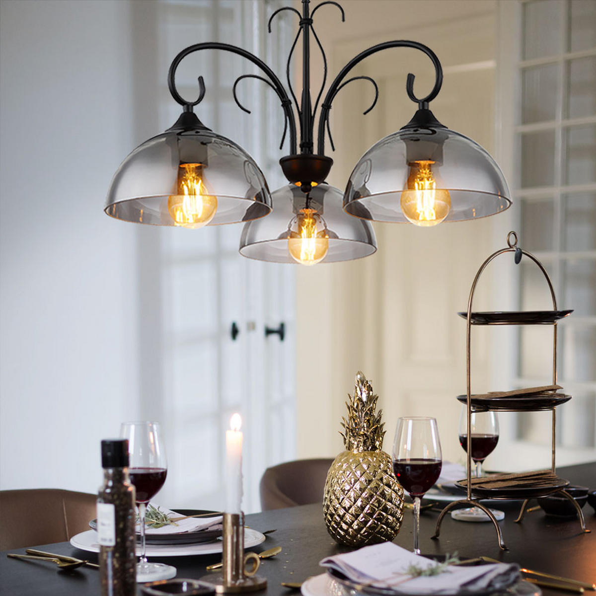 LED HÄNGELEUCHTE Metall Schwarz-matt - Schwarz, Glas (56/56/120cm) - Globo Lighting