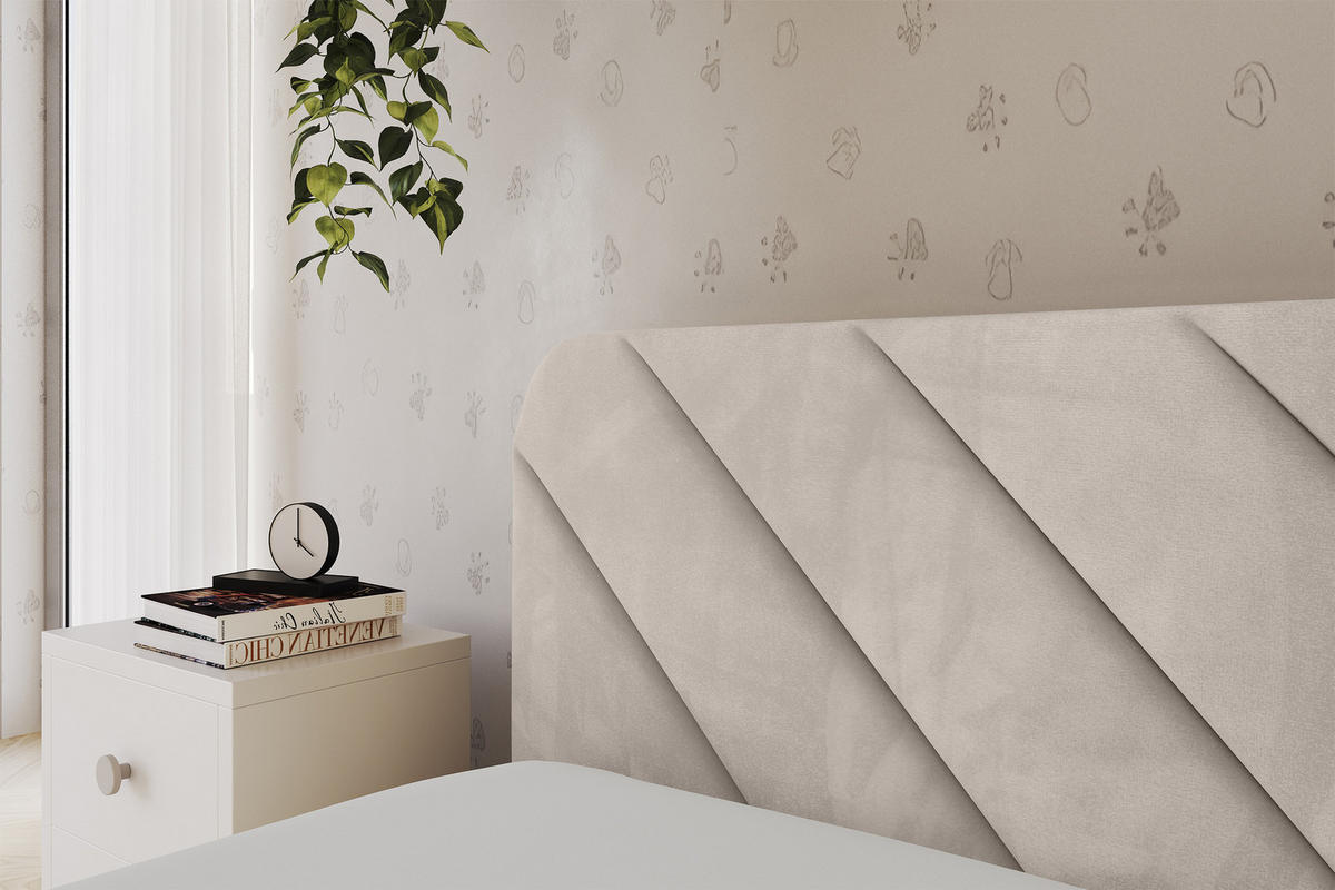 EINZELLBETT Jugendbett mit Bettkasten und Matratze H3/H4, Rechts - FIKY 80x200 Beige - Sandfarben, Holzwerkstoff/Textil (80/200cm) - ALTDECOR