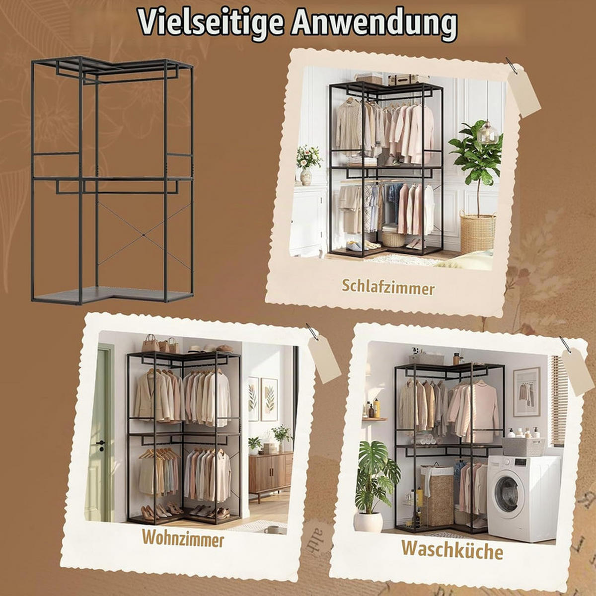 GARDEROBENSTÄNDER mit 3 Ablagen grau - Grau, Metall (100/200/100cm) - COSTWAY