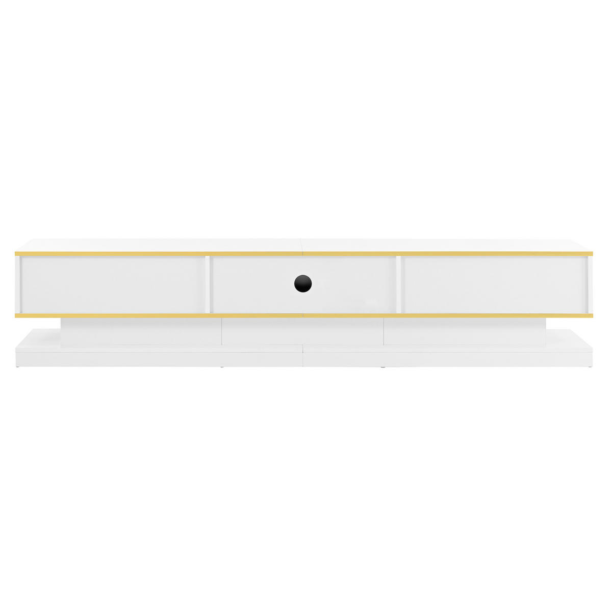 TV-LOWBOARD aus Spanplatte 200x40x40 cm Warmweiß mit Goldrand, 3 Schubladen und offenen Fächern - Weiß, Holzwerkstoff (200/40/40cm) - IVMEU