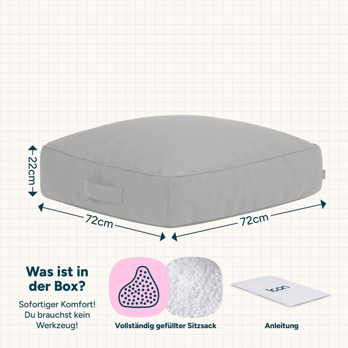 BODENKISSEN mit Sitzsackfüllung Solus - Orange, Textil (72/22/72cm) - icon