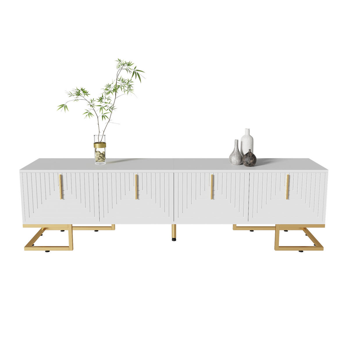 TV-SCHRANK 200/35/60 cm hochglänzend Weiß MDF mit LED-Beleuchtung und Glasoberfläche - Weiß, Holzwerkstoff (200/60/35cm) - OKWISH