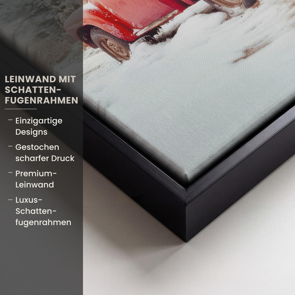 LEINWAND Bilder mit Rahmen - Auto - Rot - Geschenke - Winter - Schnee - Weihnachten - 30x40 - Rot, Textil (30/40cm) - MuchoWow