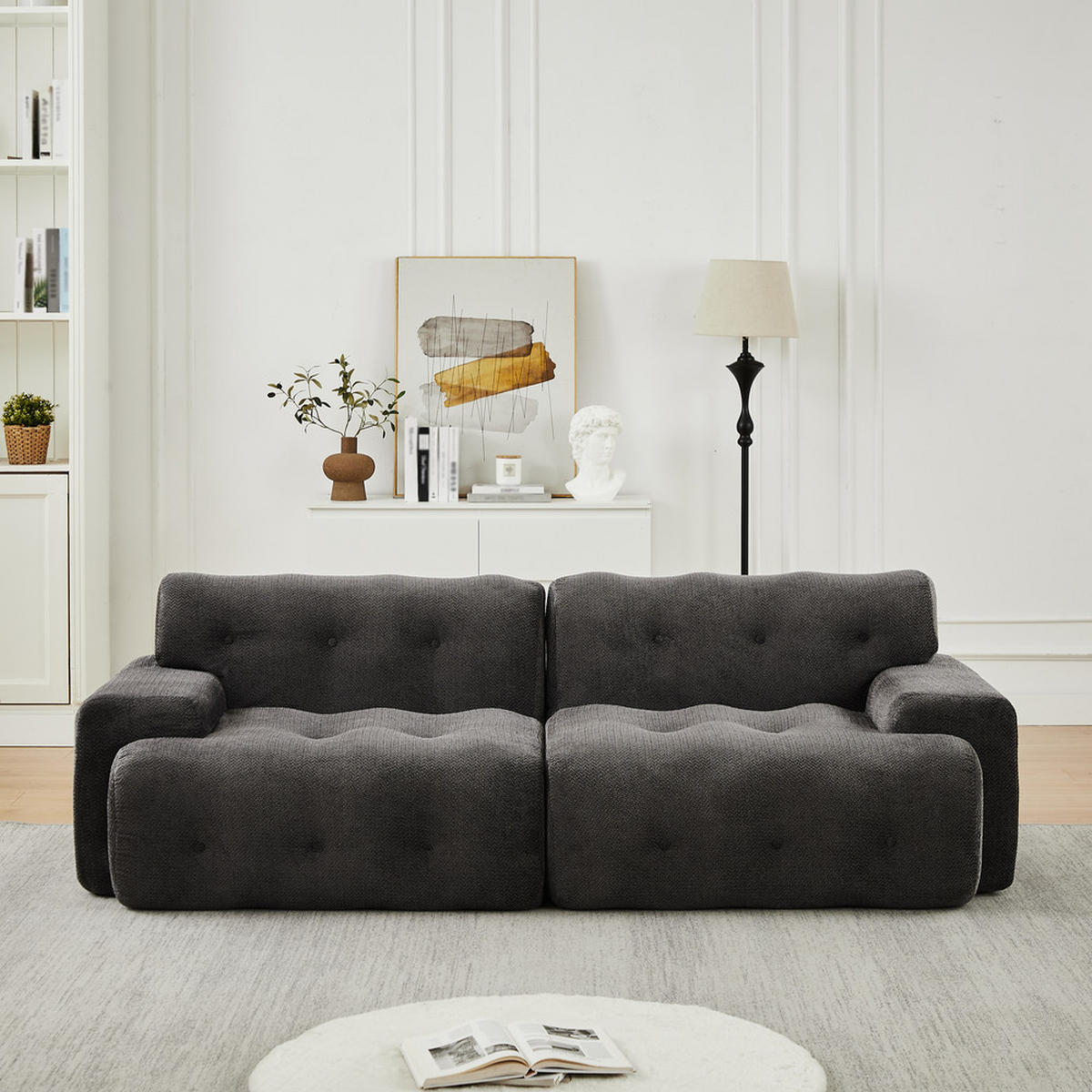 2-SITZER-SOFA Stoffbezug 224cm Grau Geschwungen - Grau, Textil (104/66/224cm) - Raelunyi