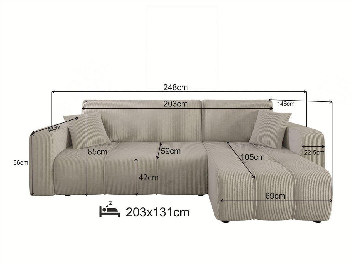 ECKSOFA Dagny Mit Schlaffunktion - Blau, Holzwerkstoff/Textil (248/146cm) - Fun Möbel