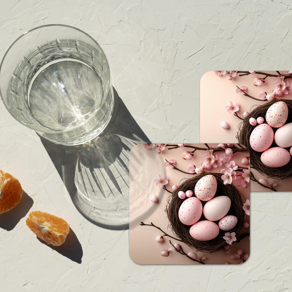 GLASUNTERSETZER 6er-Set Rosa - Blüten - Eier 10x10 cm - Hellrosa, Naturmaterialien (10/0.2cm) - MuchoWow