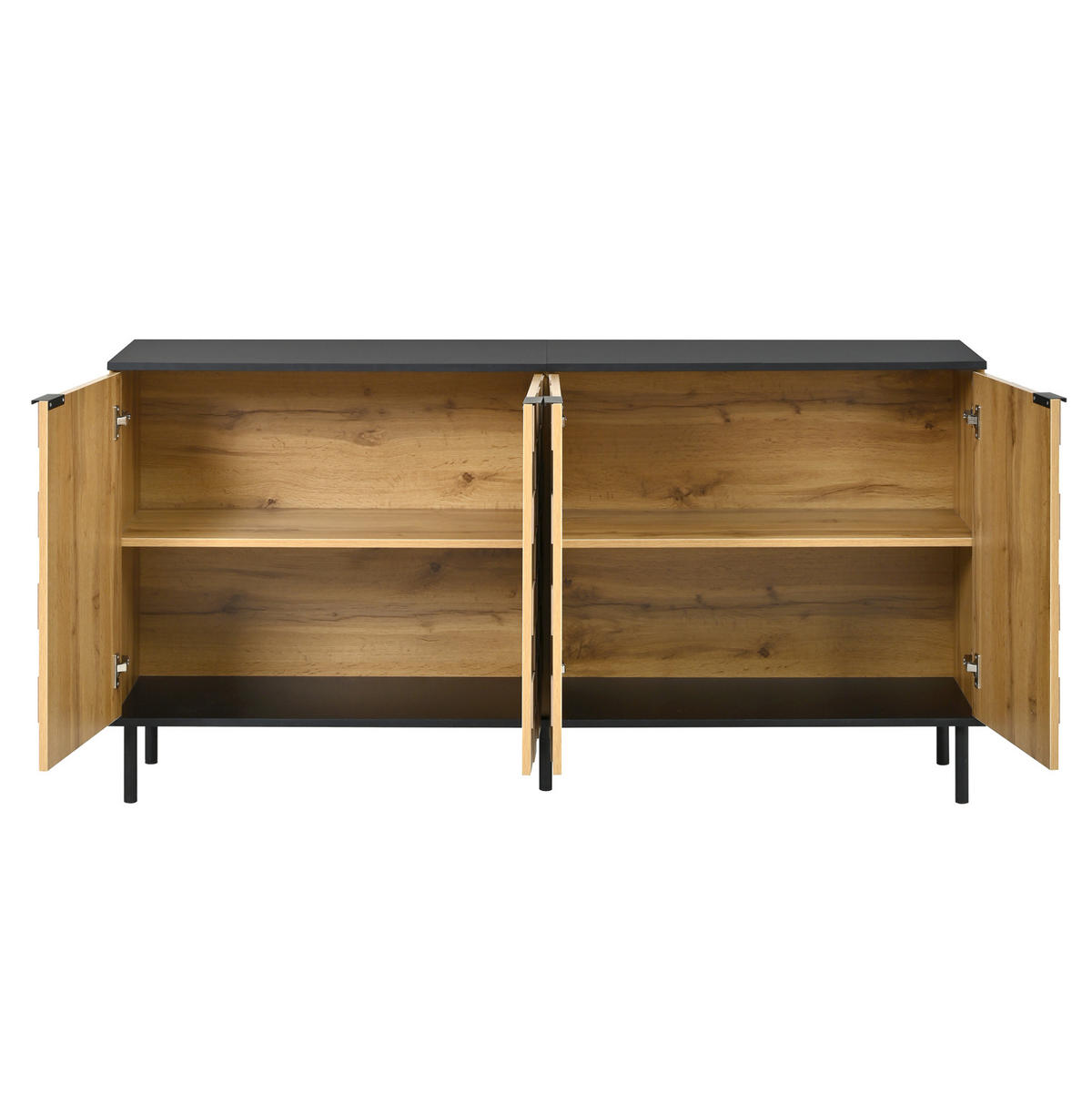 SIDEBOARD 160/35/80,5 cm mit 2 Türen in Natur/Schwarz & Mosaikfronten - Naturfarben, Holzwerkstoff (160/80/35cm) - BEAOK