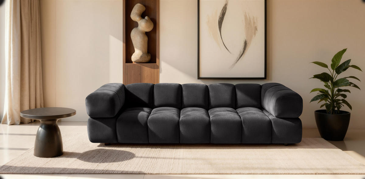 SOFA 4-Sitzer, Couch, Veloursstoff Bluvel, Schwarz, Averro - Schwarz, Holz (280/70/96cm) - Kaiser Möbel