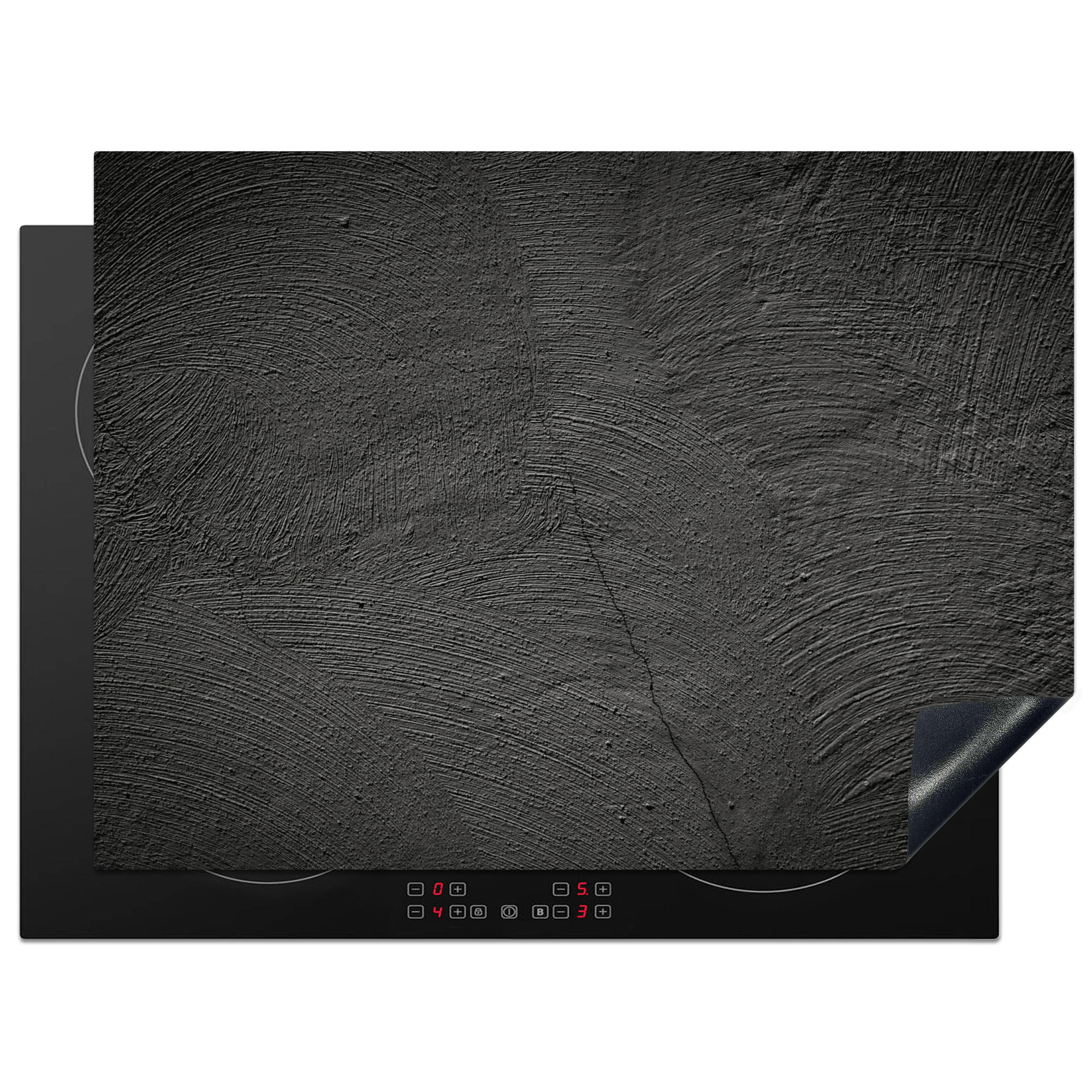 HERDABDECKPLATTE Beton - Schwarz - Industriell Herdabdeckung Induktionsfeld 70x52 cm - Anthrazit, Kunststoff (70/52/0.2cm) - MuchoWow