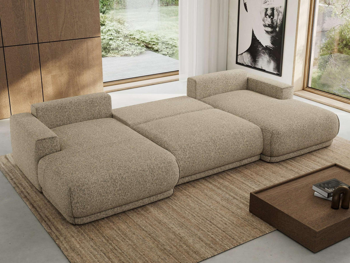 SEDACIA SÚPRAVA RINA U Tmavobežová Štruktúra - čierna/béžová, textil/plast (360/85/170cm) - MKS