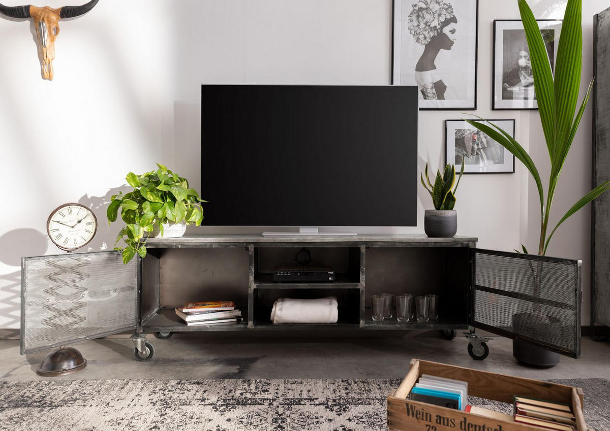 TV-BOARD Mango 170x40x60 grau lackiert HEAVY INDUSTRY #133 - Grau, Holz (170/60/40cm) - Massivmoebel24