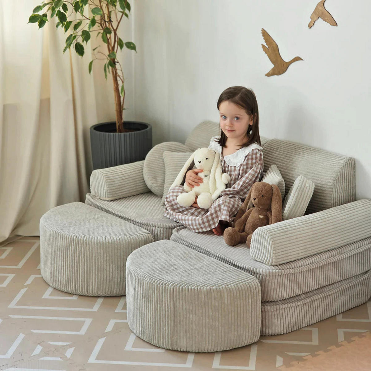 KINDERSOFA AESTHETIC 120 cm Cord Ecru 12 Stk - Beige, Textil (60/12.5/120cm) - MeowBaby