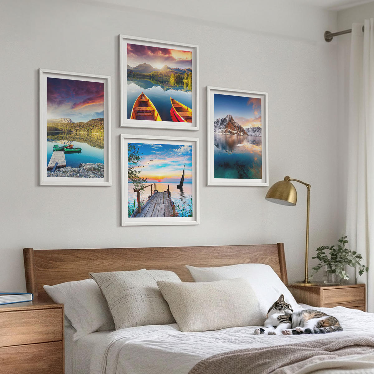 WANDBILDER 4er-Set - 50x50 cm & 40x60 cm Weißer Rahmen - Seen- und Berglandschaft Łódź - Weiß, Kunststoff (50/50cm) - ArtPrintCave