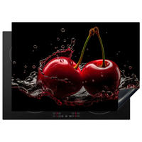 HERDABDECKPLATTE Kirsche - Rot - Frucht - Wasser - Schwarz 75x52 cm - Kirschrot, Kunststoff (75/0.2/52cm) - MuchoWow
