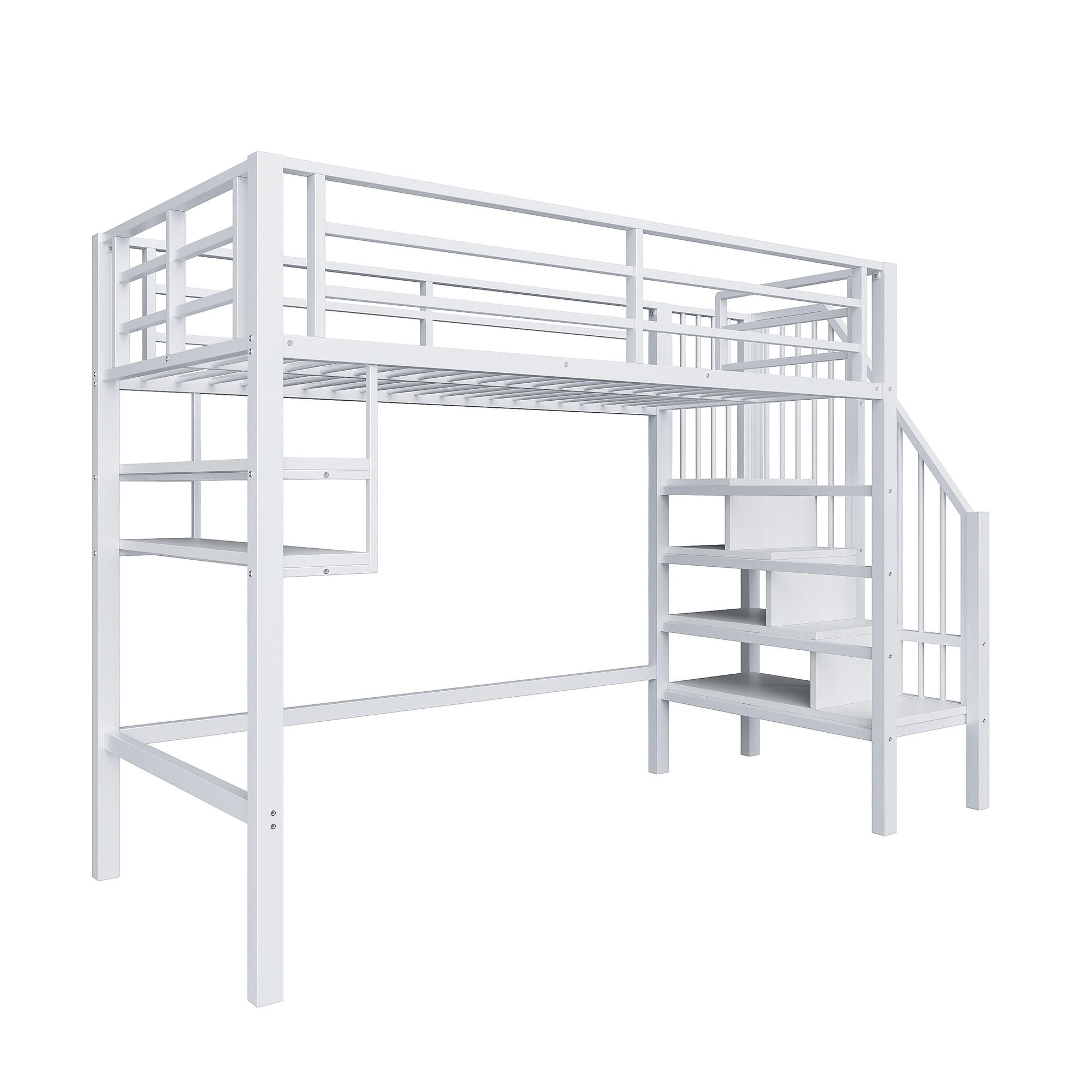HOCHBETT 90/200 cm DE-04651, mit Regalen, Stauraumleiter und Freiraum in Schwarz - Weiß, Metall (90/200cm) - ComfortXL