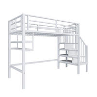 HOCHBETT 90/200 cm DE-04651, mit Regalen, Stauraumleiter und Freiraum in Schwarz - Weiß, Metall (90/200cm) - ComfortXL