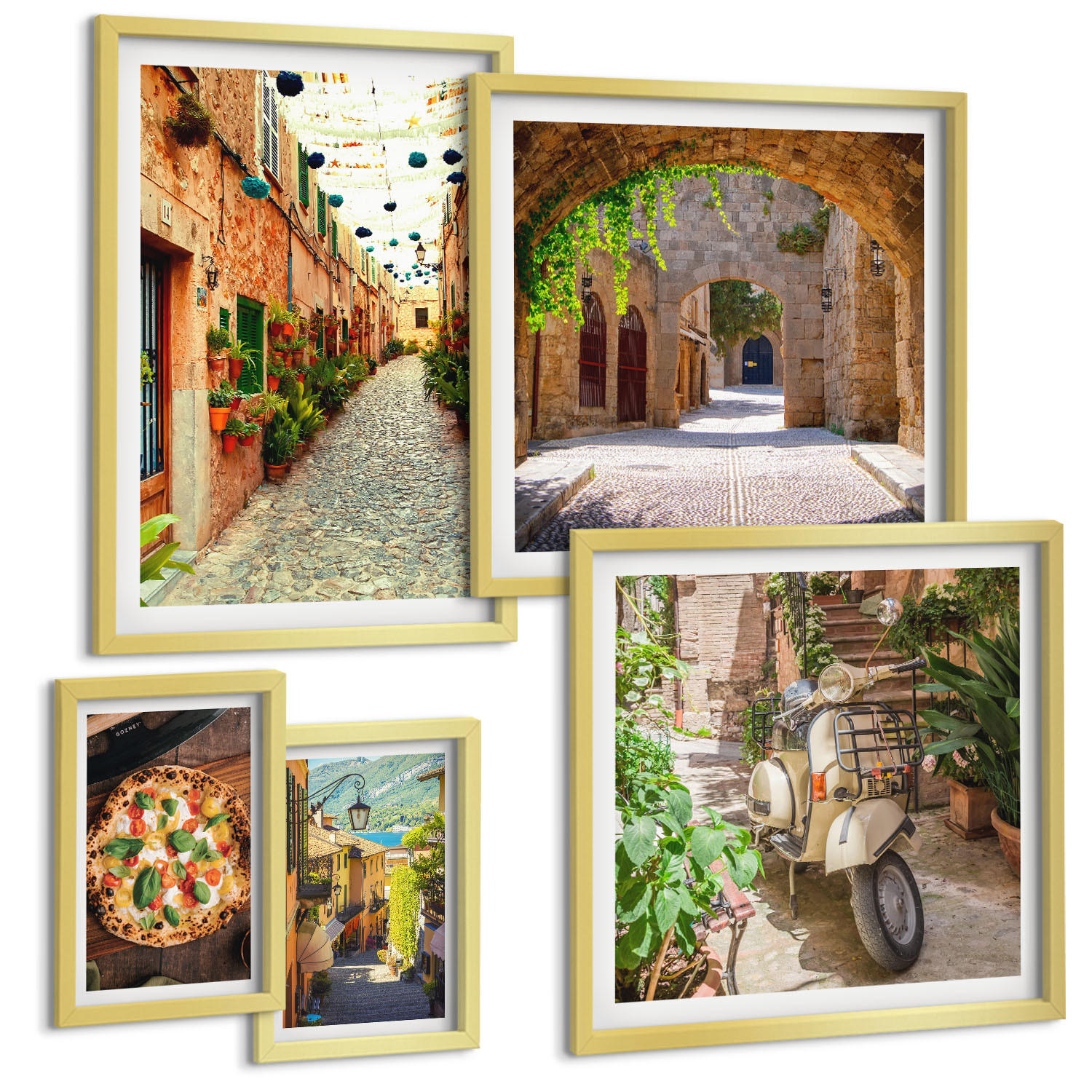 BILDER SET 5er Set - 50x50 cm & 20x30 cm & 40x60 cm Goldrahmen - Amerikanische Symbole, USA-Flagge - Goldfarben, Kunststoff (40/60cm) - TULUP