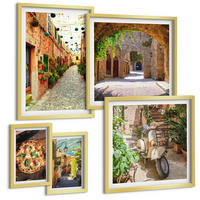 BILDER SET 5er Set - 50x50 cm & 20x30 cm & 40x60 cm Goldrahmen - Amerikanische Symbole, USA-Flagge - Goldfarben, Kunststoff (40/60cm) - TULUP